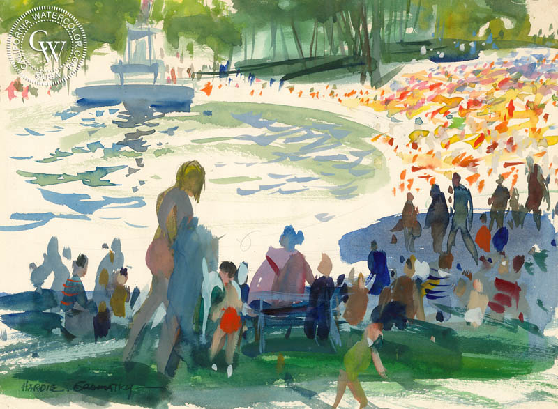 Graydon Pool, 1970, watercolor painting by Hardie Gramatky  (American art). Fine art giclée print reproduction by California Watercolor for wall decor.
