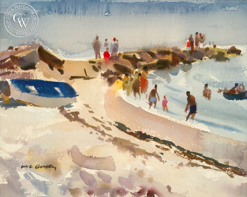 Jetty, Old Lyme, 1946, watercolor painting by Hardie Gramatky  (American art). Fine art giclée print reproduction by California Watercolor for wall decor.