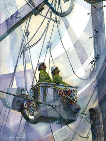 Line and Space #5, a California watercolor painting by Ken Goldman. Telephone poles, power lines, hard work. HD giclee art prints for sale at CaliforniaWatercolor.com - original California paintings, & premium giclee prints for sale