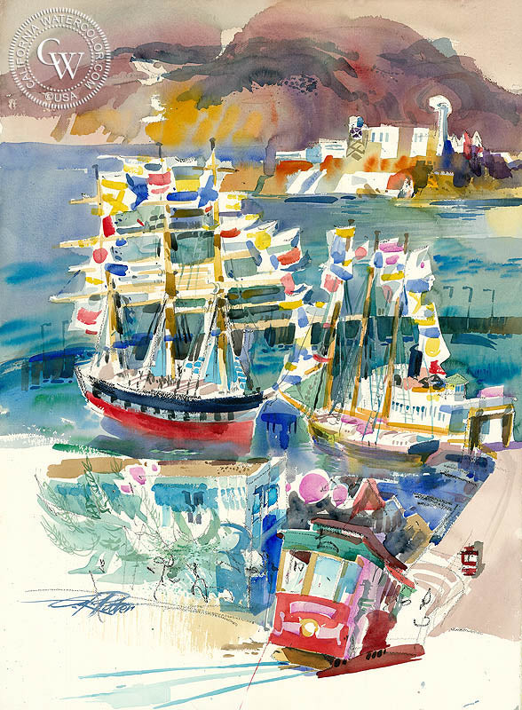Hyde Street, 1991, watercolor painting by Ken Potter  (American art). Fine art giclée print reproduction by California Watercolor for wall decor.