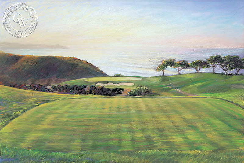 South Course Fairway, Torrey Pines, watercolor painting by Ken Goldman  (American art). Fine art giclée print reproduction by California Watercolor for wall decor.