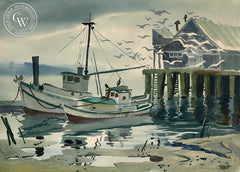 Boat Dock, California art by Ralph Hulett. HD giclee art prints for sale at CaliforniaWatercolor.com - original California paintings, & premium giclee prints for sale