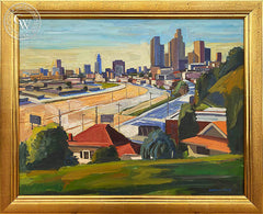 Los Angeles Skyline, California art by Raymond Cuevas. Oil on canvas. CaliforniaWatercolor.com - original California paintings, & premium giclee prints for sale