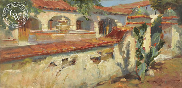 Mission San Miguel, an original acrylic painting by Rick Delanty. Museum quality California art for sale at CaliforniaWatercolor.com