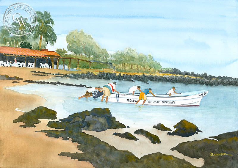 Coop. Troncones, watercolor painting by Steve Santmyer  (American art). Fine art giclée print reproduction by California Watercolor for wall decor.