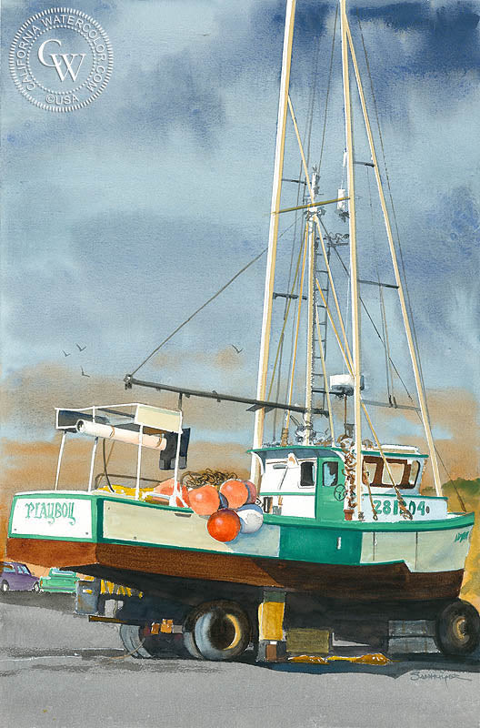Playboy, Port Orford, OR, watercolor painting by Steve Santmyer  (American art). Fine art giclée print reproduction by California Watercolor for wall decor.