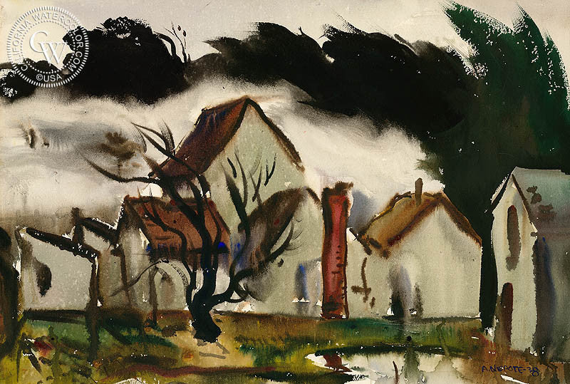 Stormy Weather, 1938, watercolor painting by Alexander Nepote  (American art). Fine art giclée print reproduction by California Watercolor for wall decor.