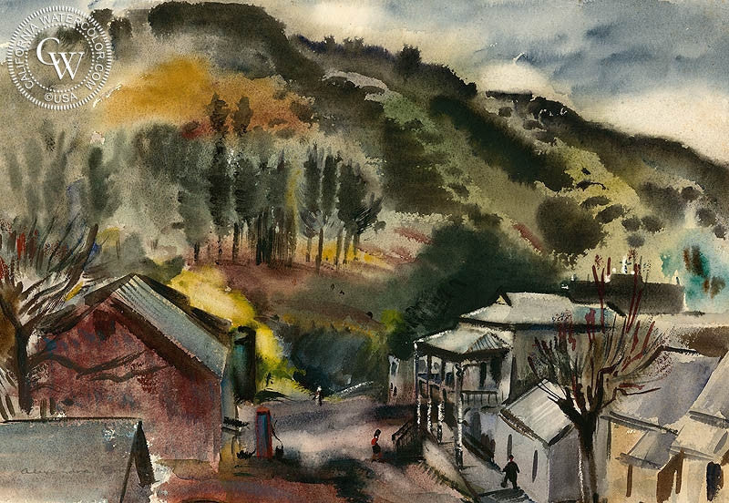 Foothills, 1949, watercolor painting by Alexandra Bradshaw  (American art). Fine art giclée print reproduction by California Watercolor for wall decor.