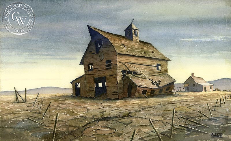 Abandoned, watercolor painting by Alfred Owles  (American art). Fine art giclée print reproduction by California Watercolor for wall decor.