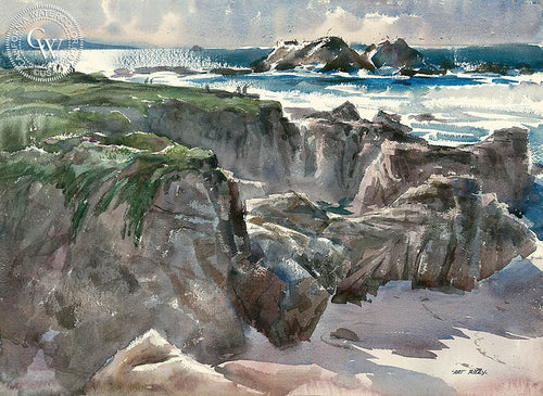 A View from the Bluff, watercolor painting by Art Riley  (American art). Fine art giclée print reproduction by California Watercolor for wall decor.