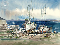 Building the Bridge, 1962, art by Art Riley – California Watercolor