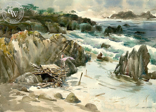 Beach Shack, California art by Art Riley. HD giclee art prints for sale at CaliforniaWatercolor.com - original California paintings, & premium giclee prints for sale