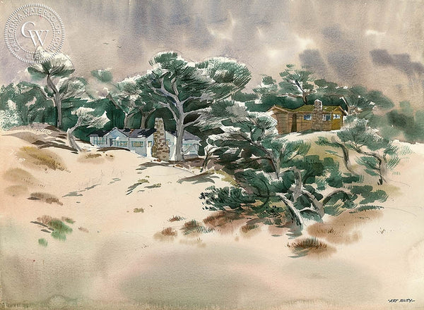 Houses on the 17 Mile Drive, California art by Art Riley. HD giclee art prints for sale at CaliforniaWatercolor.com - original California paintings, & premium giclee prints for sale