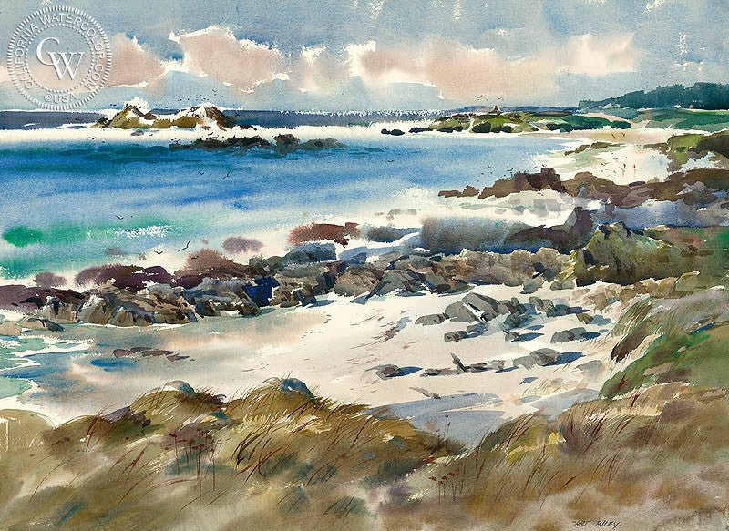 Mid Day Carmel, watercolor painting by Art Riley  (American art). Fine art giclée print reproduction by California Watercolor for wall decor.