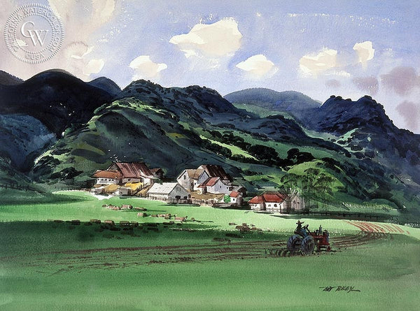 San Luis Farm, c. 1940s, California art by Art Riley. HD giclee art prints for sale at CaliforniaWatercolor.com - original California paintings, & premium giclee prints for sale