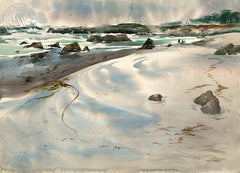 Sandy Stroll, Pebble Beach, a California watercolor painting by Art Riley. HD giclee art prints for sale at CaliforniaWatercolor.com - original California paintings, & premium giclee prints for sale