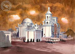 Tucson Mission, California art by Art Riley. HD giclee art prints for sale at CaliforniaWatercolor.com - original California paintings, & premium giclee prints for sale