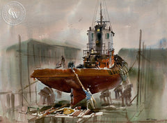 Tugboat, California art by Art Riley. HD giclee art prints for sale at CaliforniaWatercolor.com - original California paintings, & premium giclee prints for sale
