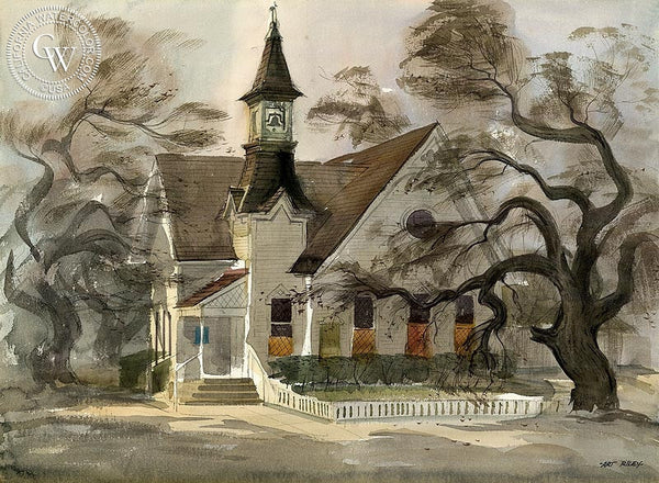 White Church, California art by Art Riley. HD giclee art prints for sale at CaliforniaWatercolor.com - original California paintings, & premium giclee prints for sale