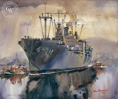 The Shakedown Cruise, U.S.S. Paul Revere, 1959, California art by Arthur Beaumont. HD giclee art prints for sale at CaliforniaWatercolor.com - original California paintings, & premium giclee prints for sale