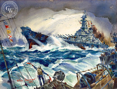 Pacific Task Force, U.S.S. Iowa, 1959, California art by Arthur Beaumont. HD giclee art prints for sale at CaliforniaWatercolor.com - original California paintings, & premium giclee prints for sale