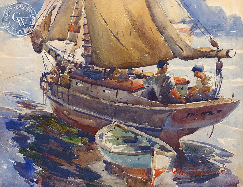 Sailing, watercolor painting by Arthur Beaumont (American art). Original watercolor painting by California Watercolor for wall decor.