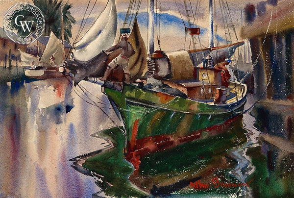 Shipshape, c. 1940's, California art by Arthur Beaumont. HD giclee art prints for sale at CaliforniaWatercolor.com - original California paintings, & premium giclee prints for sale