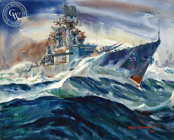 Thirty Three Knots-Plus, U.S.S. Fox, 1966, California watercolor art by Arthur Beaumont. HD giclee art prints for sale at CaliforniaWatercolor.com - original California paintings, & premium giclee prints for sale