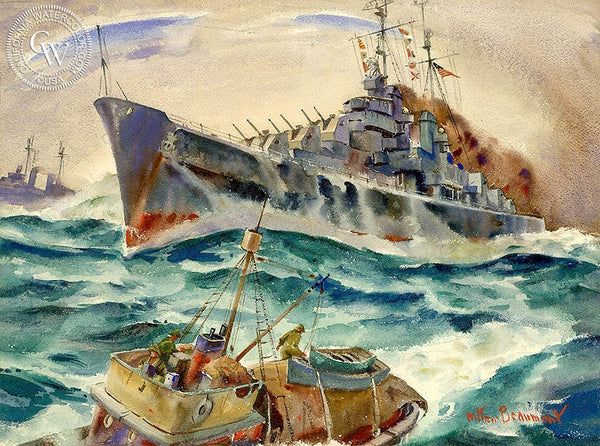 War at Sea, California art by Arthur Beaumont. HD giclee art prints for sale at CaliforniaWatercolor.com - original California paintings, & premium giclee prints for sale