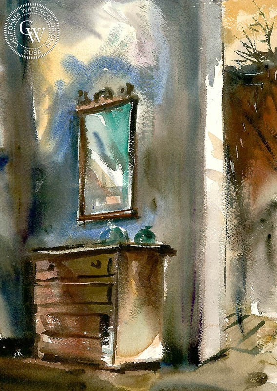 Chest with Mirror, watercolor painting by Barse Miller  (American art). Fine art giclée print reproduction by California Watercolor for wall decor.