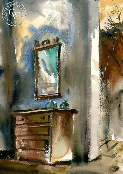 Chest with Mirror, California art by Barse Miller. HD giclee art prints for sale at CaliforniaWatercolor.com - original California paintings, & premium giclee prints for sale