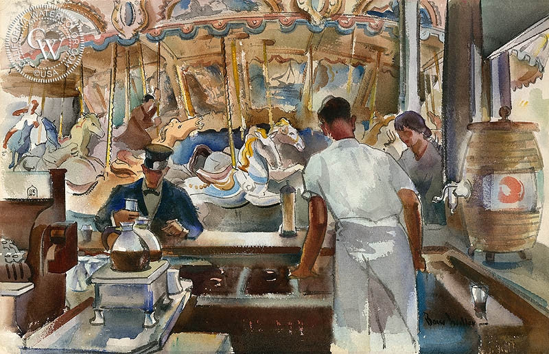 Lincoln Park, California, 1935, watercolor painting by Barse Miller  (American art). Fine art giclée print reproduction by California Watercolor for wall decor.