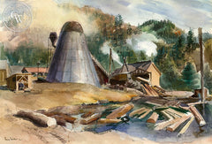 Northern California Mill, 1946, California art by Barse Miller. HD giclee art prints for sale at CaliforniaWatercolor.com - original California paintings, & premium giclee prints for sale