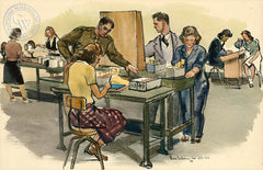 V-Mail Operations, Cutting Prints, 1942, California watercolor art by Barse Miller. Military Art by California artists. HD giclee art prints for sale at CaliforniaWatercolor.com - original California paintings, & premium giclee prints for sale