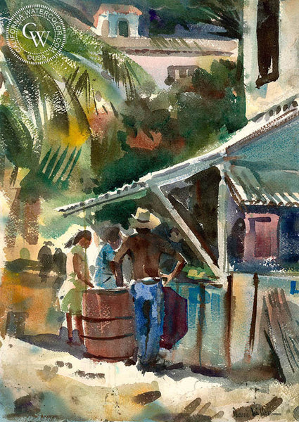 Working at the Shop, California art by Barse Miller. HD giclee art prints for sale at CaliforniaWatercolor.com - original California paintings, & premium giclee prints for sale