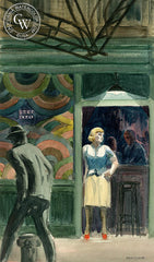 Beer on Tap, c. 1930's, California art by Ben Carr. HD giclee art prints for sale at CaliforniaWatercolor.com - original California paintings, & premium giclee prints for sale