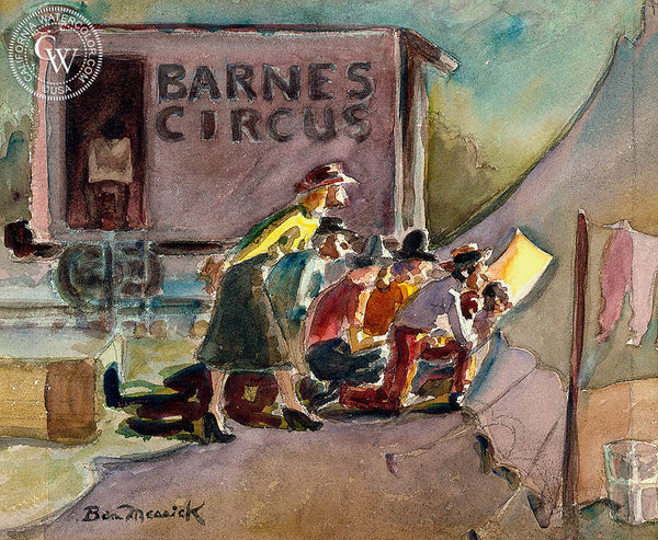 A Peek at the Circus, c. 1940s, California art by Ben Messick. HD giclee art prints for sale at CaliforniaWatercolor.com - original California paintings, & premium giclee prints for sale