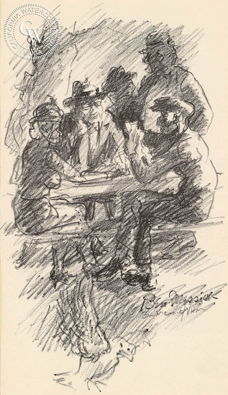 Ben Messick - Card Players - California art - fine art print for sale, giclee watercolor print - Californiawatercolor.com