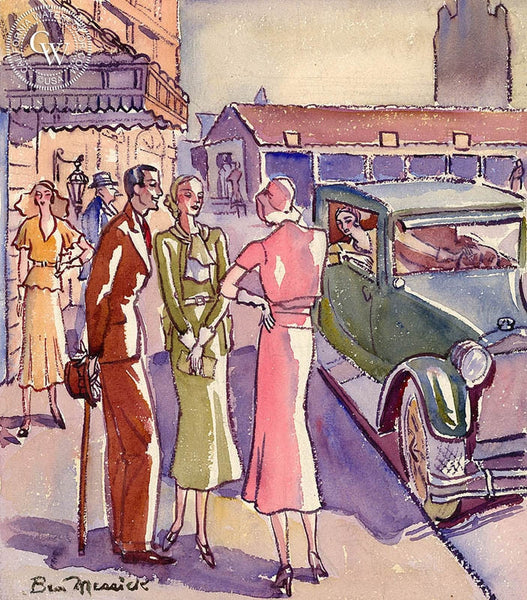 Chic in L.A., 1935, California art by Ben Messick. HD giclee art prints for sale at CaliforniaWatercolor.com - original California paintings, & premium giclee prints for sale