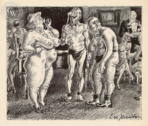 Ben Messick - Nudist Cocktail Party, 1940 - California art - fine art print for sale, giclee watercolor print - Californiawatercolor.com