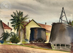 Ben Norris - Landscape with Tanks, Los Angeles, 1934, California art, original California watercolor art for sale - CaliforniaWatercolor.com