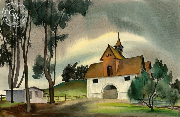 Ben Norris - White Barn, 1935, California art, original California watercolor art for sale - CaliforniaWatercolor.com
