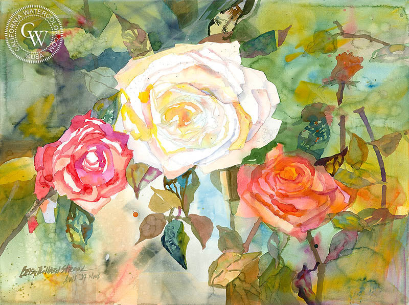 Triple Entente, watercolor painting by Betsy Dillard Stroud  (American art). Fine art giclée print reproduction by California Watercolor for wall decor.