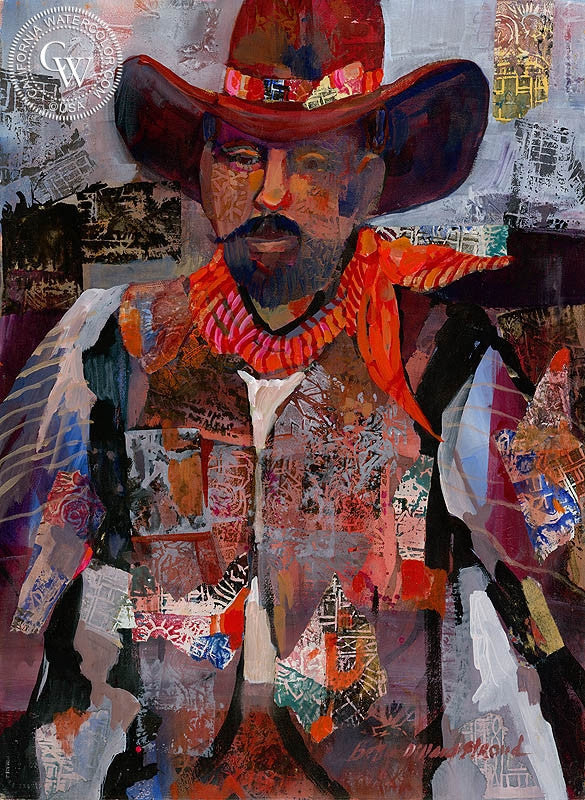 Urban Cowboy, watercolor painting by Betsy Dillard Stroud  (American art). Fine art giclée print reproduction by California Watercolor for wall decor.