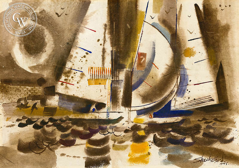 Sail 7, watercolor painting by Bud Shackelford (American art). Original watercolor painting by California Watercolor for wall decor.