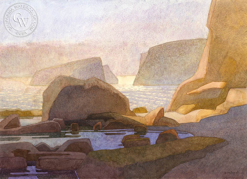 Coastal Tide Pool, watercolor painting by Carolyn Lord  (American art). Fine art giclée print reproduction by California Watercolor for wall decor.