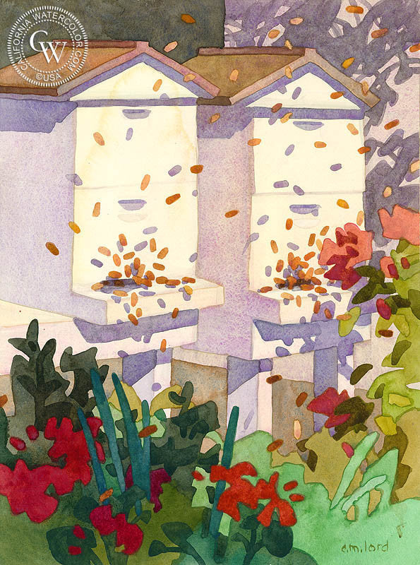 All Hallow's Bees, watercolor painting by Carolyn Lord  (American art). Fine art giclée print reproduction by California Watercolor for wall decor.