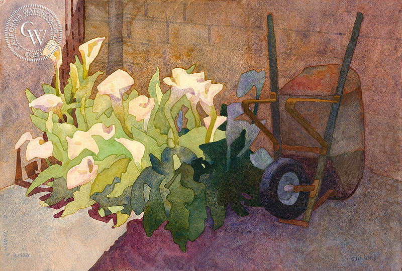 Callas and Barrow, 2017, watercolor painting by Carolyn Lord  (American art). Fine art giclée print reproduction by California Watercolor for wall decor.