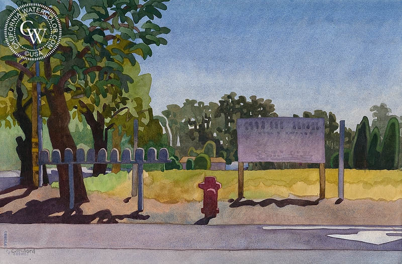 Courtesy Notice, 2005, watercolor painting by Carolyn Lord  (American art). Fine art giclée print reproduction by California Watercolor for wall decor.