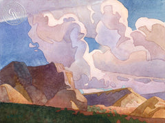 Cumulus Passing over Mt. Carmel, 2018, a California watercolor painting by Carolyn Lord. HD giclee art prints for sale at CaliforniaWatercolor.com - original California paintings, & premium giclee prints for sale